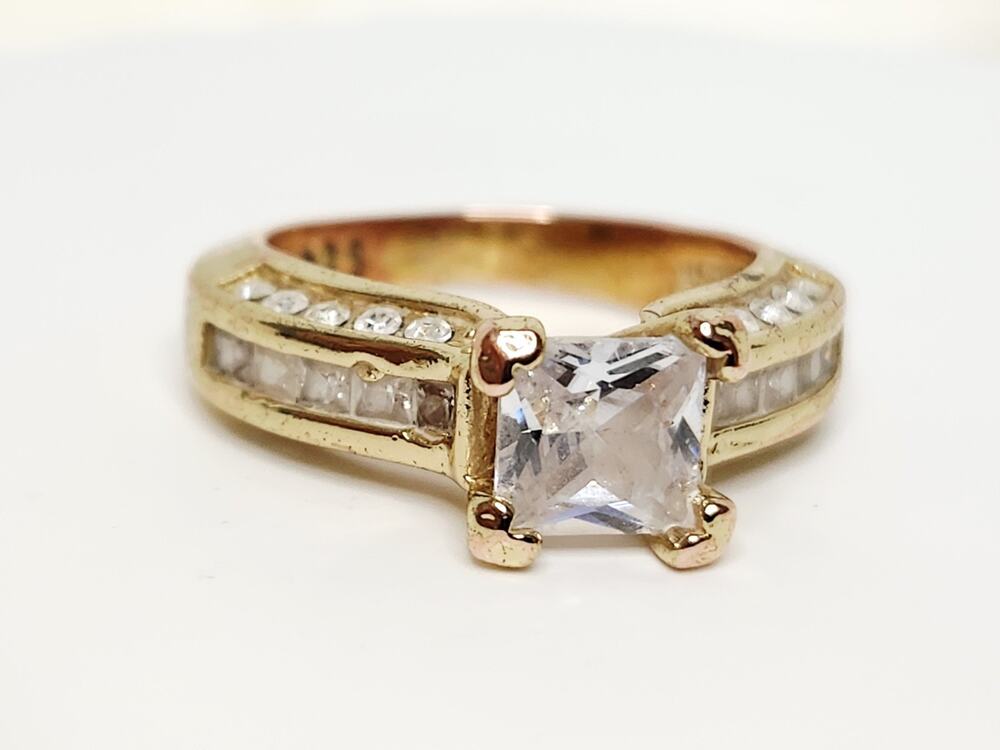 Vintage Gold Plated 925 Silver CZ Ring Size 6 - Solitaire Copper Hue Finish